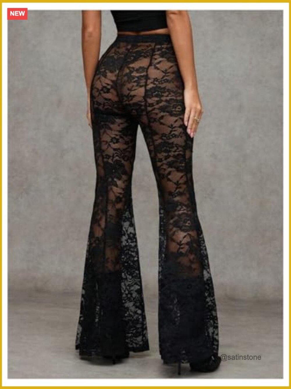 Sheer Lace High Waist Flared Leg Pants Bell Bottom Lightweight Summer Outfit - Picture 2 of 6